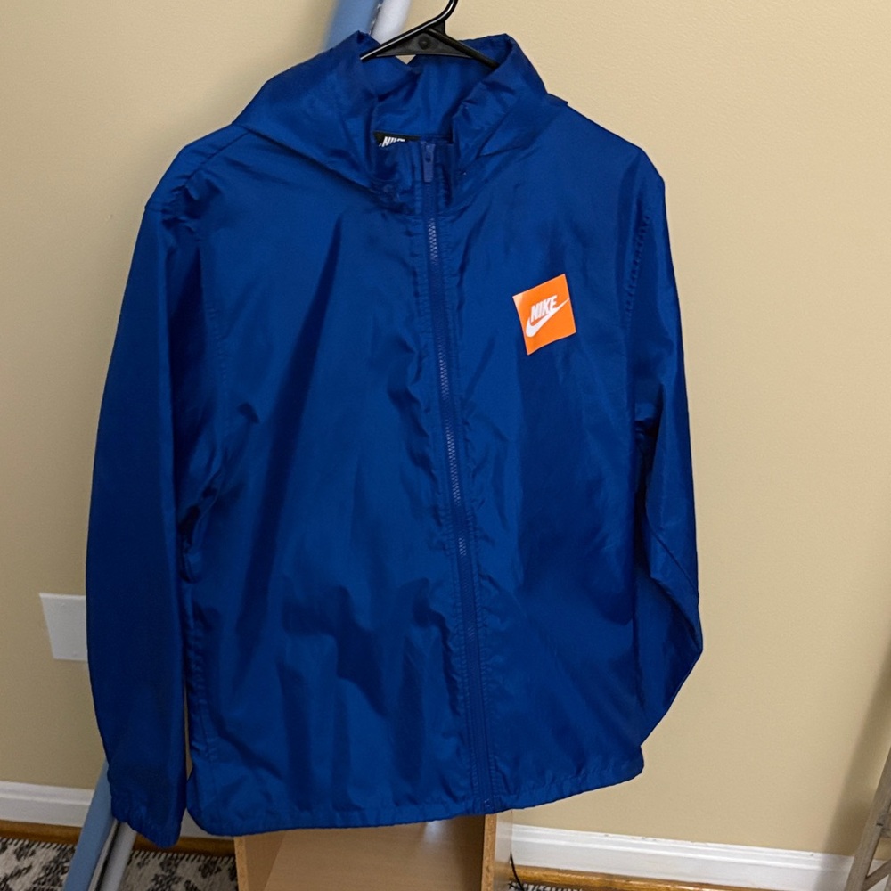 Nike L Blue Lightweight Hooded Rain Jacket